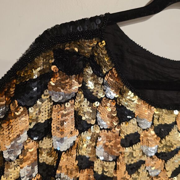 True Vintage Sequined Mermaid Fish Scale Scalloped Blouse Cocktail 100% Silk - Picture 6 of 11